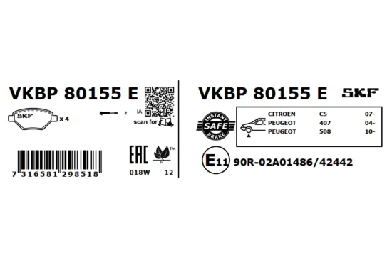 Bremsbelagsatz, Scheibenbremse SKF VKBP 80155 E Bild Bremsbelagsatz, Scheibenbremse SKF VKBP 80155 E