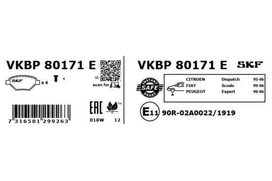 Bremsbelagsatz, Scheibenbremse SKF VKBP 80171 E Bild Bremsbelagsatz, Scheibenbremse SKF VKBP 80171 E