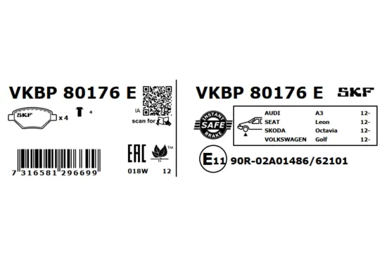 Bremsbelagsatz, Scheibenbremse SKF VKBP 80176 E Bild Bremsbelagsatz, Scheibenbremse SKF VKBP 80176 E