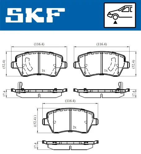 Bremsbelagsatz, Scheibenbremse Vorderachse SKF VKBP 80182 A Bild Bremsbelagsatz, Scheibenbremse Vorderachse SKF VKBP 80182 A
