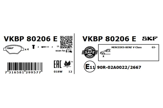 Bremsbelagsatz, Scheibenbremse SKF VKBP 80206 E Bild Bremsbelagsatz, Scheibenbremse SKF VKBP 80206 E