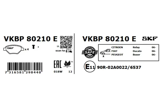 Bremsbelagsatz, Scheibenbremse SKF VKBP 80210 E Bild Bremsbelagsatz, Scheibenbremse SKF VKBP 80210 E