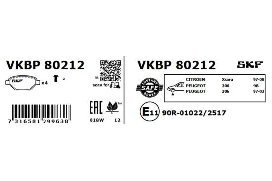 Bremsbelagsatz, Scheibenbremse SKF VKBP 80212 Bild Bremsbelagsatz, Scheibenbremse SKF VKBP 80212