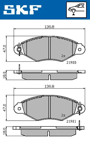 Bremsbelagsatz, Scheibenbremse SKF VKBP 80212 Bild Bremsbelagsatz, Scheibenbremse SKF VKBP 80212