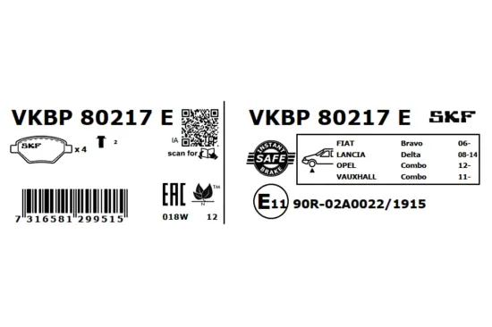 Bremsbelagsatz, Scheibenbremse SKF VKBP 80217 E Bild Bremsbelagsatz, Scheibenbremse SKF VKBP 80217 E