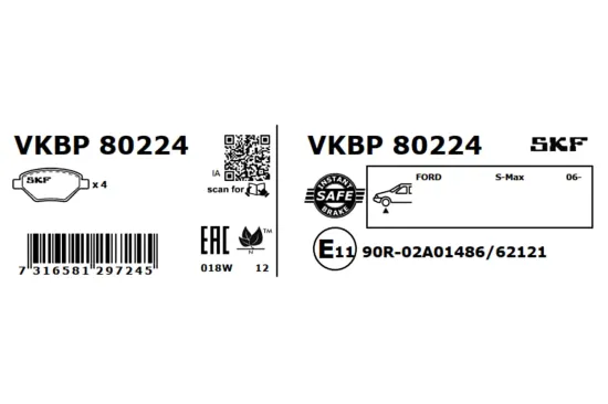 Bremsbelagsatz, Scheibenbremse SKF VKBP 80224 Bild Bremsbelagsatz, Scheibenbremse SKF VKBP 80224