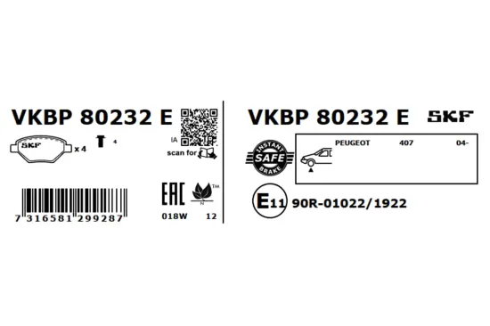 Bremsbelagsatz, Scheibenbremse SKF VKBP 80232 E Bild Bremsbelagsatz, Scheibenbremse SKF VKBP 80232 E