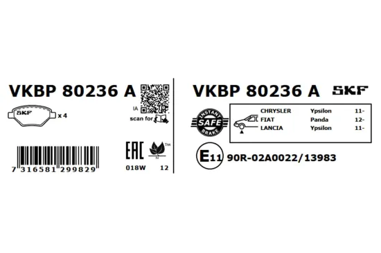 Bremsbelagsatz, Scheibenbremse Vorderachse SKF VKBP 80236 A Bild Bremsbelagsatz, Scheibenbremse Vorderachse SKF VKBP 80236 A