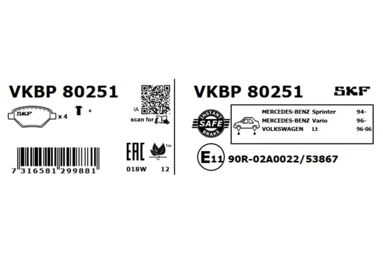 Bremsbelagsatz, Scheibenbremse SKF VKBP 80251 Bild Bremsbelagsatz, Scheibenbremse SKF VKBP 80251