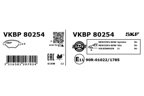 Bremsbelagsatz, Scheibenbremse Vorderachse SKF VKBP 80254 Bild Bremsbelagsatz, Scheibenbremse Vorderachse SKF VKBP 80254