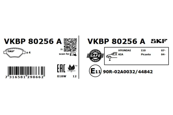 Bremsbelagsatz, Scheibenbremse Vorderachse SKF VKBP 80256 A Bild Bremsbelagsatz, Scheibenbremse Vorderachse SKF VKBP 80256 A