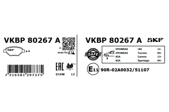 Bremsbelagsatz, Scheibenbremse SKF VKBP 80267 A Bild Bremsbelagsatz, Scheibenbremse SKF VKBP 80267 A