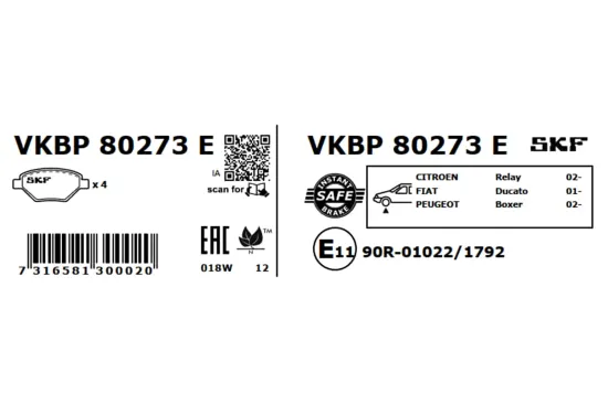 Bremsbelagsatz, Scheibenbremse SKF VKBP 80273 E Bild Bremsbelagsatz, Scheibenbremse SKF VKBP 80273 E