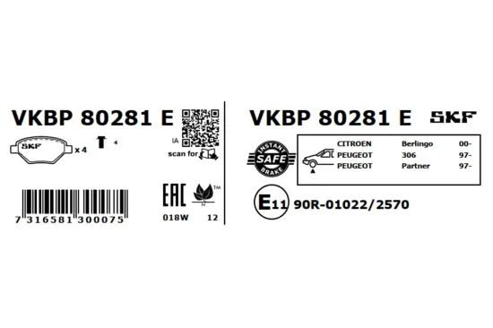 Bremsbelagsatz, Scheibenbremse SKF VKBP 80281 E Bild Bremsbelagsatz, Scheibenbremse SKF VKBP 80281 E