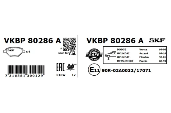 Bremsbelagsatz, Scheibenbremse SKF VKBP 80286 A Bild Bremsbelagsatz, Scheibenbremse SKF VKBP 80286 A