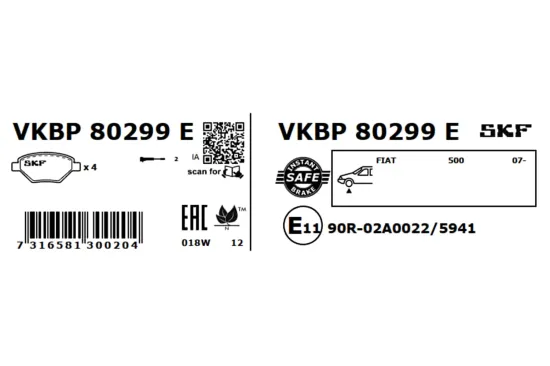 Bremsbelagsatz, Scheibenbremse SKF VKBP 80299 E Bild Bremsbelagsatz, Scheibenbremse SKF VKBP 80299 E