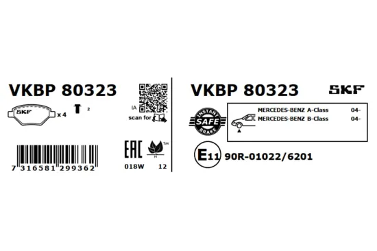 Bremsbelagsatz, Scheibenbremse Vorderachse SKF VKBP 80323 Bild Bremsbelagsatz, Scheibenbremse Vorderachse SKF VKBP 80323