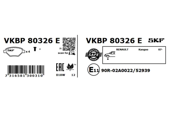 Bremsbelagsatz, Scheibenbremse SKF VKBP 80326 E Bild Bremsbelagsatz, Scheibenbremse SKF VKBP 80326 E