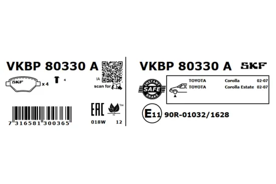 Bremsbelagsatz, Scheibenbremse Vorderachse SKF VKBP 80330 A Bild Bremsbelagsatz, Scheibenbremse Vorderachse SKF VKBP 80330 A