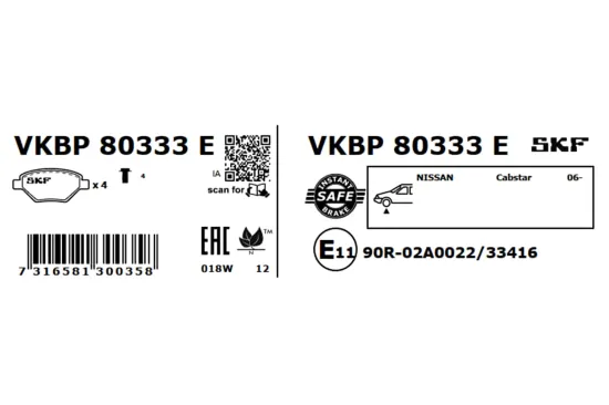 Bremsbelagsatz, Scheibenbremse SKF VKBP 80333 E Bild Bremsbelagsatz, Scheibenbremse SKF VKBP 80333 E