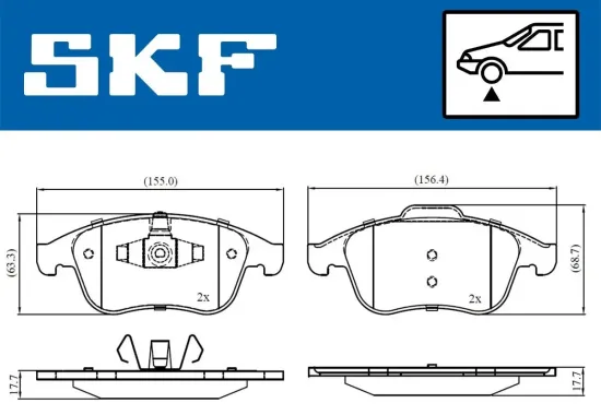 Bremsbelagsatz, Scheibenbremse Vorderachse SKF VKBP 80336 Bild Bremsbelagsatz, Scheibenbremse Vorderachse SKF VKBP 80336