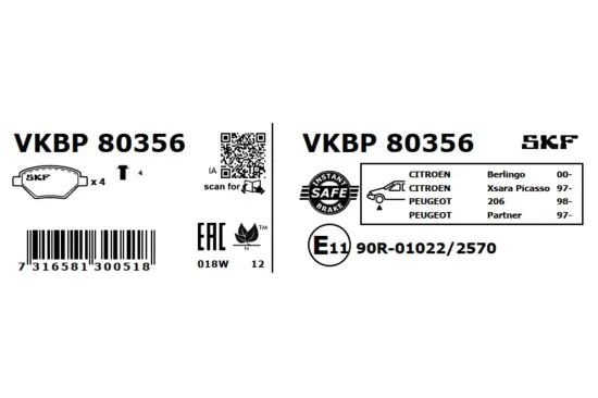 Bremsbelagsatz, Scheibenbremse SKF VKBP 80356 Bild Bremsbelagsatz, Scheibenbremse SKF VKBP 80356