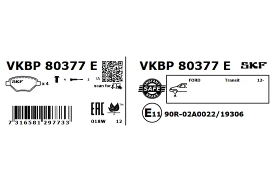 Bremsbelagsatz, Scheibenbremse SKF VKBP 80377 E Bild Bremsbelagsatz, Scheibenbremse SKF VKBP 80377 E