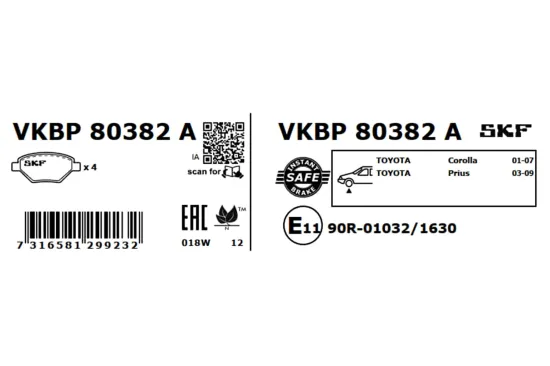 Bremsbelagsatz, Scheibenbremse Vorderachse SKF VKBP 80382 A Bild Bremsbelagsatz, Scheibenbremse Vorderachse SKF VKBP 80382 A