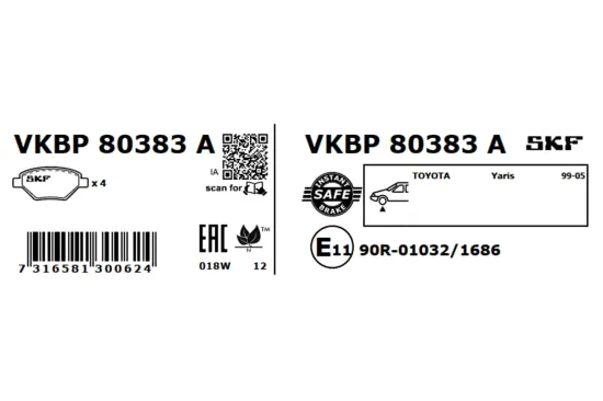 Bremsbelagsatz, Scheibenbremse Vorderachse SKF VKBP 80383 A Bild Bremsbelagsatz, Scheibenbremse Vorderachse SKF VKBP 80383 A