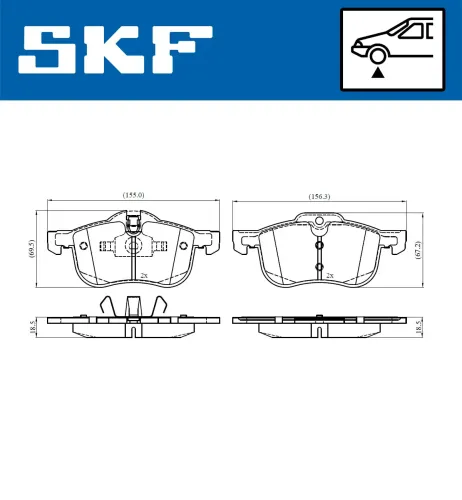 Bremsbelagsatz, Scheibenbremse Vorderachse SKF VKBP 80385 Bild Bremsbelagsatz, Scheibenbremse Vorderachse SKF VKBP 80385