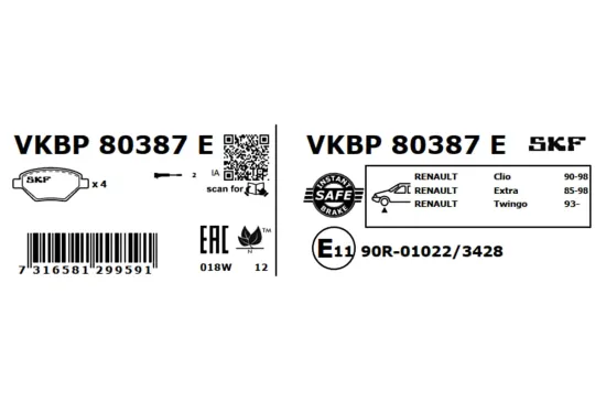 Bremsbelagsatz, Scheibenbremse SKF VKBP 80387 E Bild Bremsbelagsatz, Scheibenbremse SKF VKBP 80387 E