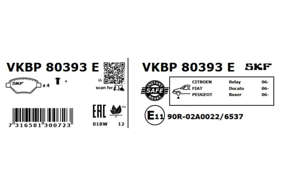 Bremsbelagsatz, Scheibenbremse SKF VKBP 80393 E Bild Bremsbelagsatz, Scheibenbremse SKF VKBP 80393 E