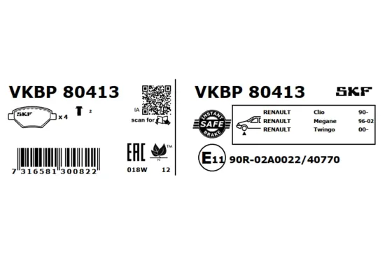 Bremsbelagsatz, Scheibenbremse SKF VKBP 80413 Bild Bremsbelagsatz, Scheibenbremse SKF VKBP 80413