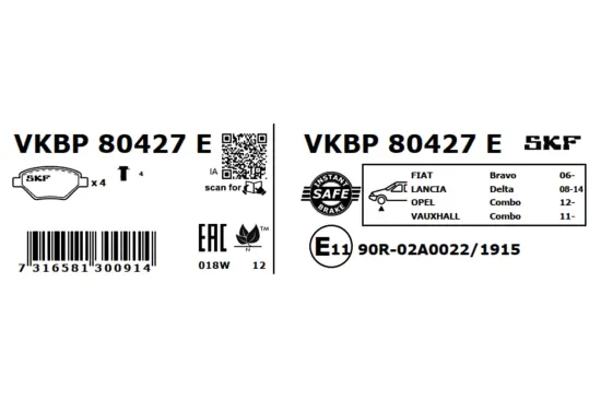 Bremsbelagsatz, Scheibenbremse SKF VKBP 80427 E Bild Bremsbelagsatz, Scheibenbremse SKF VKBP 80427 E