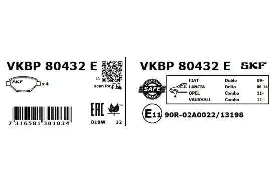 Bremsbelagsatz, Scheibenbremse SKF VKBP 80432 E Bild Bremsbelagsatz, Scheibenbremse SKF VKBP 80432 E