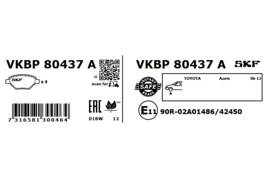 Bremsbelagsatz, Scheibenbremse SKF VKBP 80437 A Bild Bremsbelagsatz, Scheibenbremse SKF VKBP 80437 A