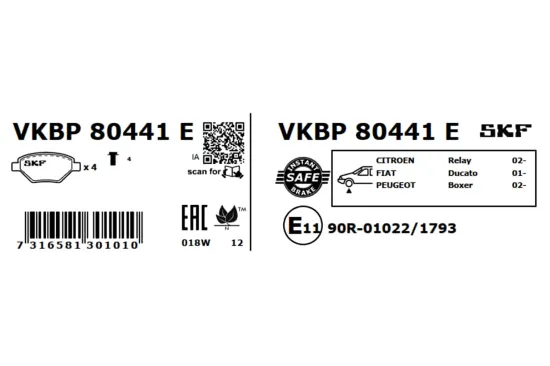 Bremsbelagsatz, Scheibenbremse Vorderachse SKF VKBP 80441 E Bild Bremsbelagsatz, Scheibenbremse Vorderachse SKF VKBP 80441 E