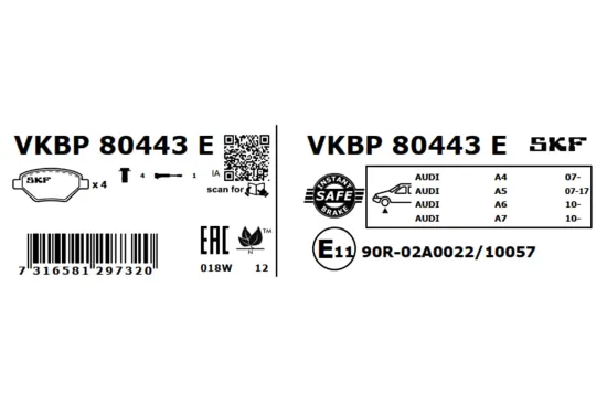 Bremsbelagsatz, Scheibenbremse Vorderachse SKF VKBP 80443 E Bild Bremsbelagsatz, Scheibenbremse Vorderachse SKF VKBP 80443 E