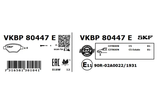 Bremsbelagsatz, Scheibenbremse SKF VKBP 80447 E Bild Bremsbelagsatz, Scheibenbremse SKF VKBP 80447 E