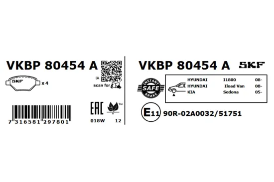 Bremsbelagsatz, Scheibenbremse SKF VKBP 80454 A Bild Bremsbelagsatz, Scheibenbremse SKF VKBP 80454 A