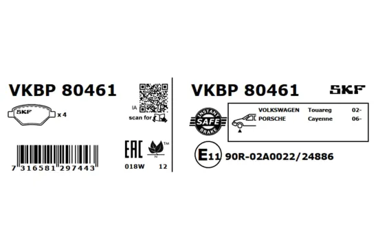 Bremsbelagsatz, Scheibenbremse Vorderachse SKF VKBP 80461 Bild Bremsbelagsatz, Scheibenbremse Vorderachse SKF VKBP 80461
