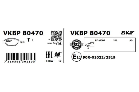 Bremsbelagsatz, Scheibenbremse SKF VKBP 80470 Bild Bremsbelagsatz, Scheibenbremse SKF VKBP 80470