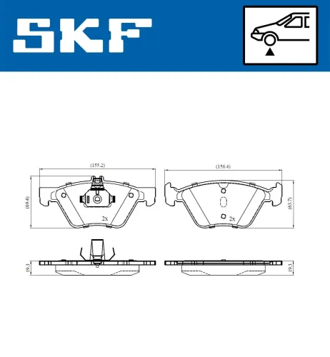 Bremsbelagsatz, Scheibenbremse Vorderachse SKF VKBP 80474 Bild Bremsbelagsatz, Scheibenbremse Vorderachse SKF VKBP 80474