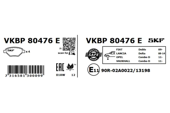 Bremsbelagsatz, Scheibenbremse SKF VKBP 80476 E Bild Bremsbelagsatz, Scheibenbremse SKF VKBP 80476 E