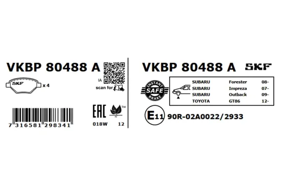 Bremsbelagsatz, Scheibenbremse SKF VKBP 80488 A Bild Bremsbelagsatz, Scheibenbremse SKF VKBP 80488 A