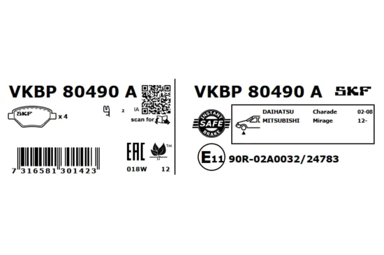 Bremsbelagsatz, Scheibenbremse Vorderachse SKF VKBP 80490 A Bild Bremsbelagsatz, Scheibenbremse Vorderachse SKF VKBP 80490 A