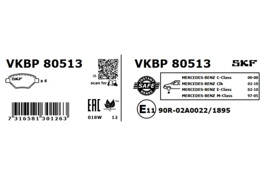 Bremsbelagsatz, Scheibenbremse SKF VKBP 80513 Bild Bremsbelagsatz, Scheibenbremse SKF VKBP 80513