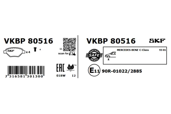 Bremsbelagsatz, Scheibenbremse SKF VKBP 80516 Bild Bremsbelagsatz, Scheibenbremse SKF VKBP 80516