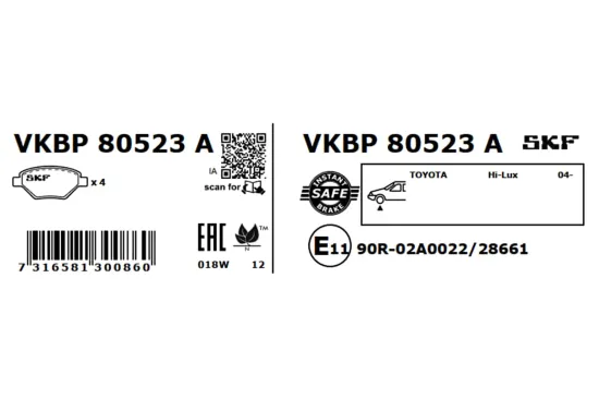 Bremsbelagsatz, Scheibenbremse Vorderachse SKF VKBP 80523 A Bild Bremsbelagsatz, Scheibenbremse Vorderachse SKF VKBP 80523 A