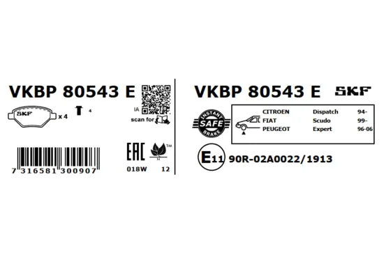 Bremsbelagsatz, Scheibenbremse SKF VKBP 80543 E Bild Bremsbelagsatz, Scheibenbremse SKF VKBP 80543 E